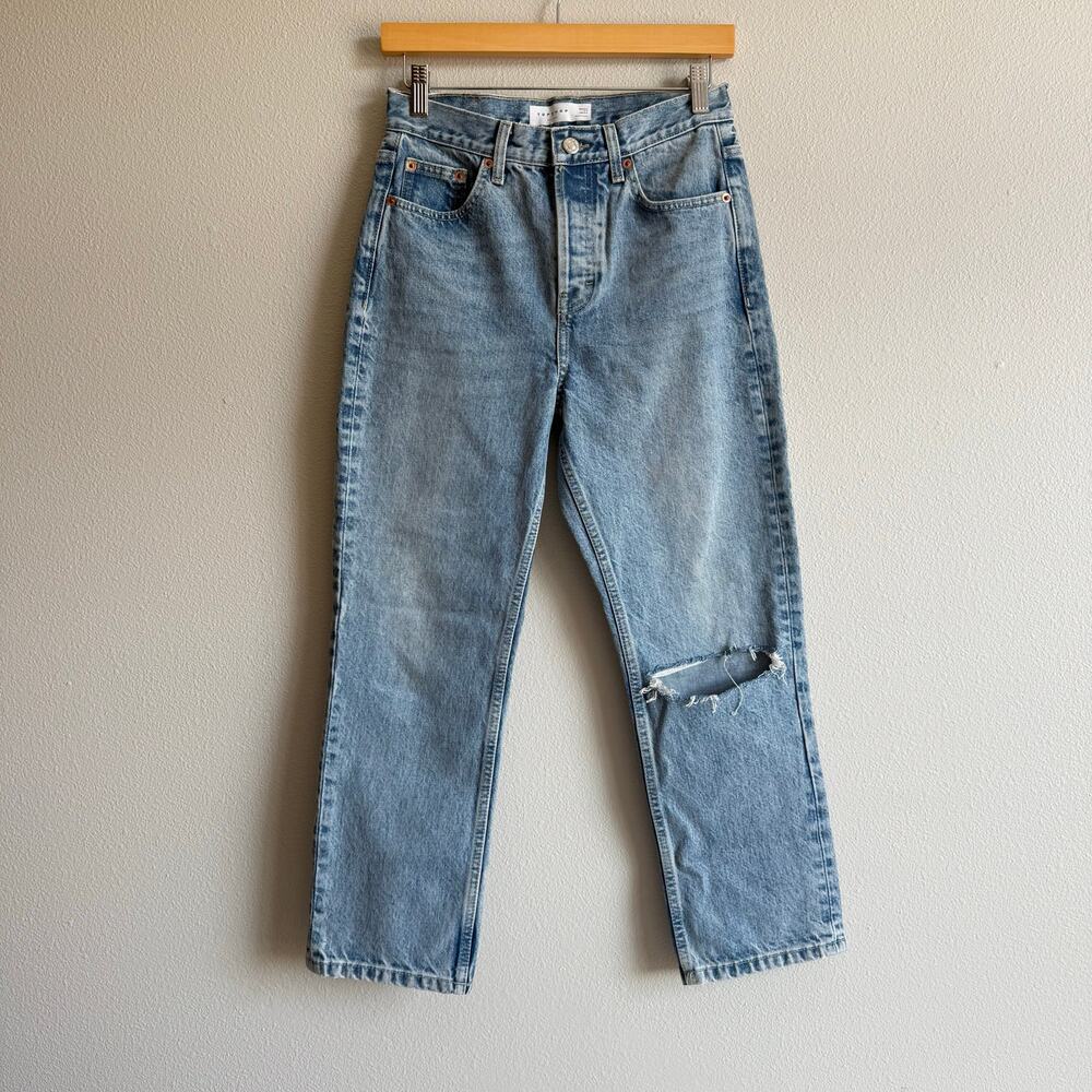Topshop Editor High Waist Distressed Cropped Medium Wash Jeans Size 26 x 30